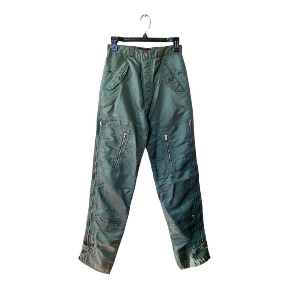 Vintage Bugle Boy Co USA Y2K Countdown Parachute Pants Olive Green Zippers